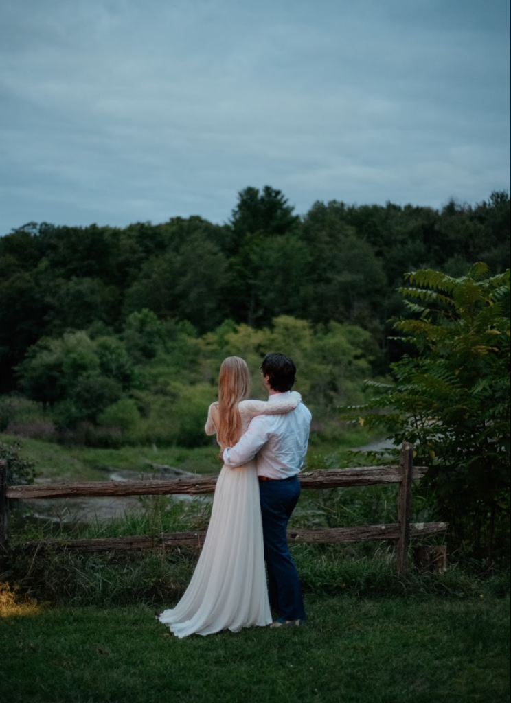 Bride in Flora Bridal Dress with husband